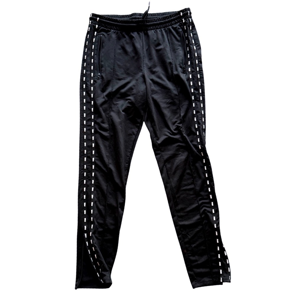 Victoria's Secret PINK Wide Leg Crop Track Pants Hot Black Logo Tape Y2K Medium
